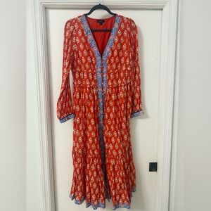 J. Crew Red Floral Long Sleeve Dress